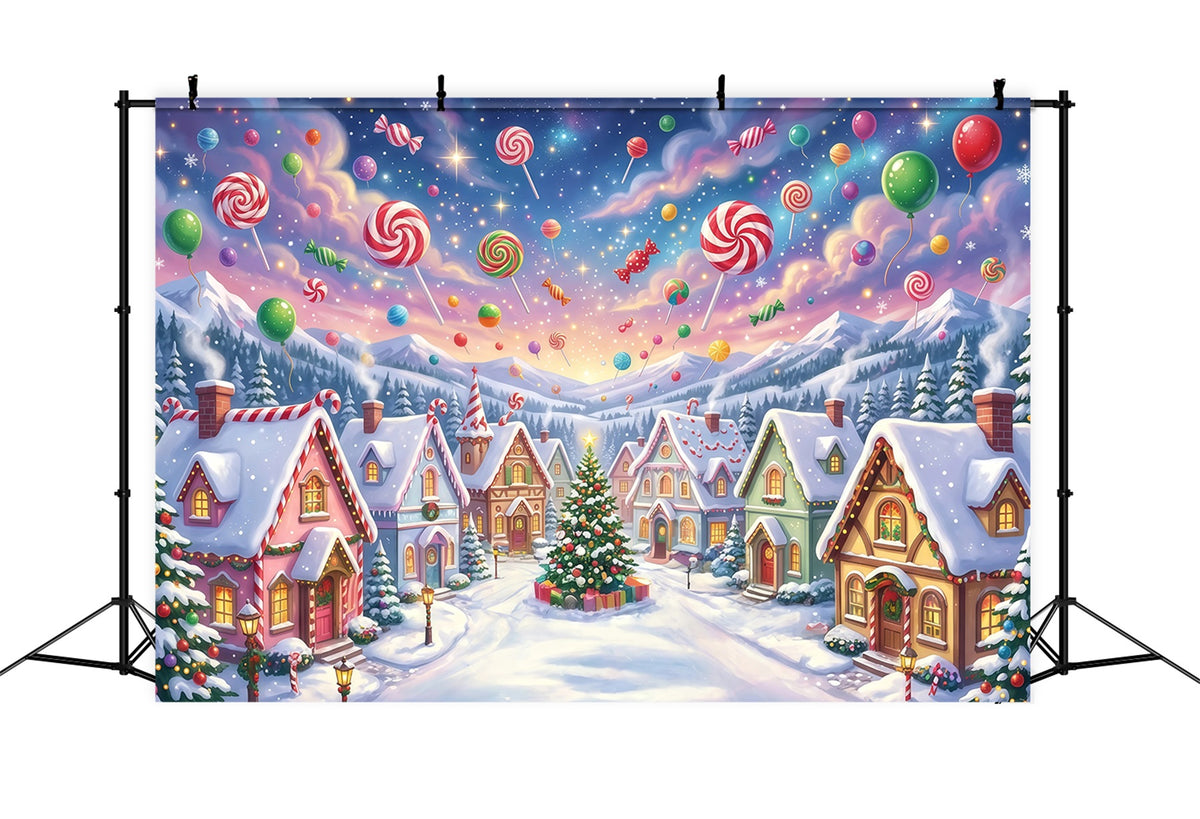 Candyland Christmas Backdrop Candy Lollipop Winter Village Photography Christmas Backdrop RR610-157