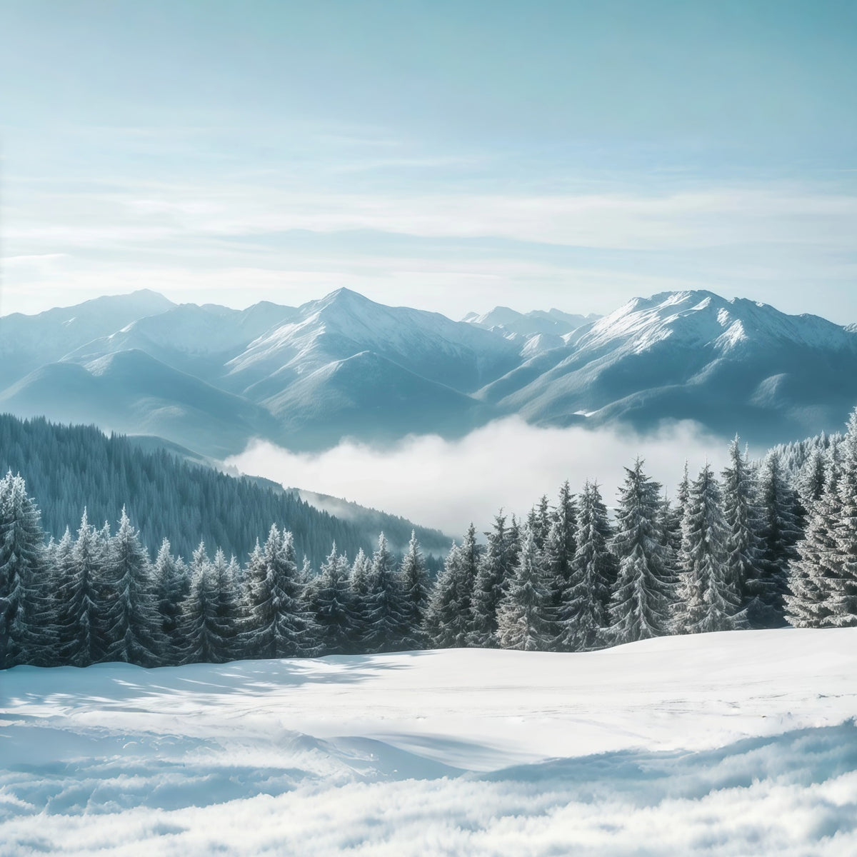 Christmas Winter Wonderland Backdrops Snowy Mountain Mist Forest Christmas Backdrop Scenes RR610-159