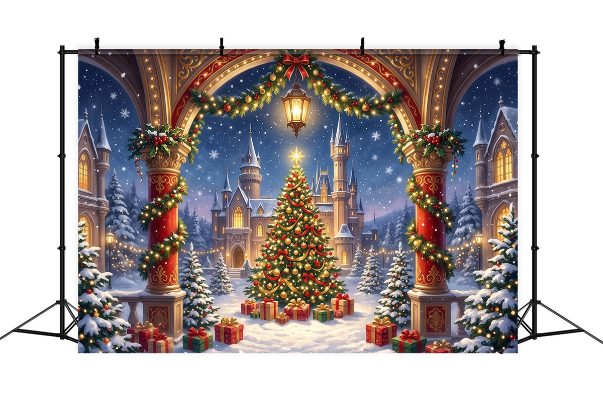 Christmas Arch Backdrop Gilded Castle Archway Christmas Party Picture Backdrop RR610-161