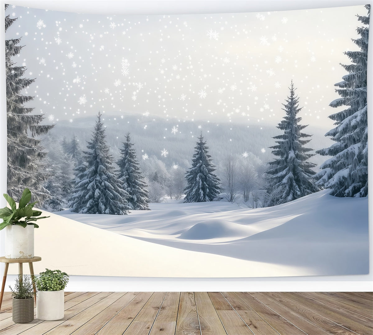 Christmas Tree Backdrops Snowy Pine Forest Hills Christmas Photoshoot Backdrops RR610-162