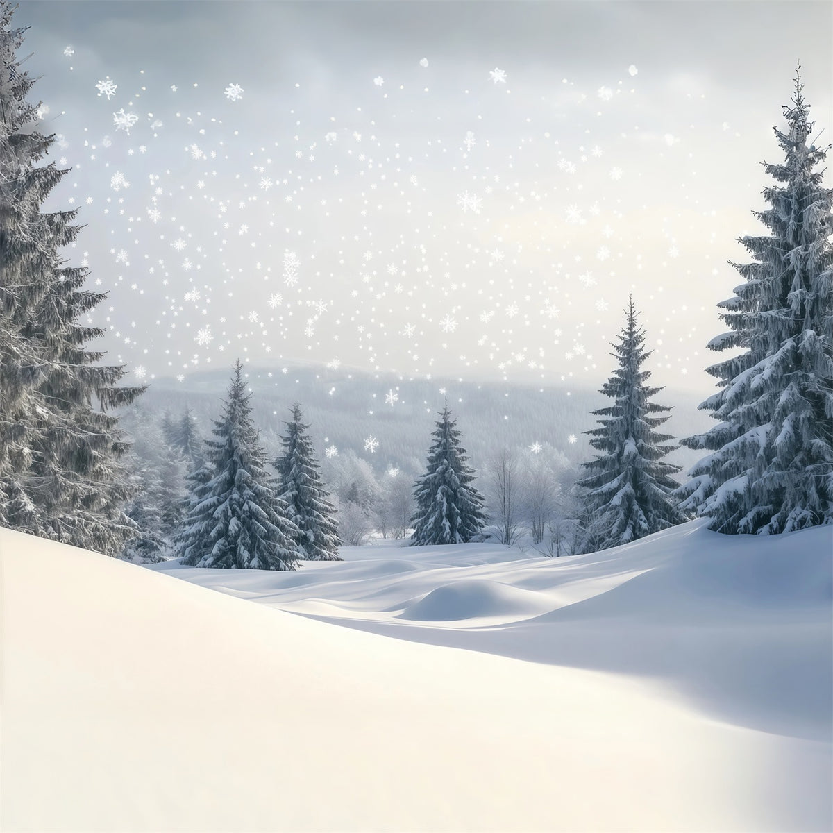 Christmas Tree Backdrops Snowy Pine Forest Hills Christmas Photoshoot Backdrops RR610-162