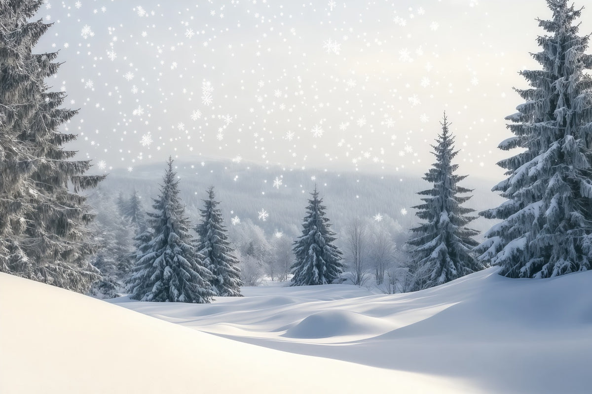 Christmas Tree Backdrops Snowy Pine Forest Hills Christmas Photoshoot Backdrops RR610-162
