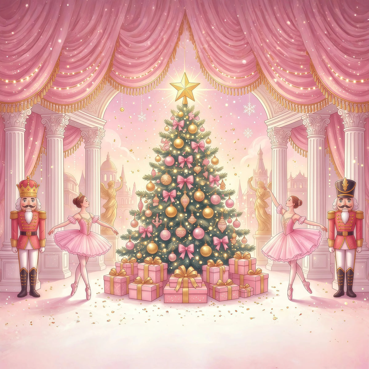 Nutcracker Photo Backdrop Pink Ballet Display Photography Backdrops Christmas RR610-164
