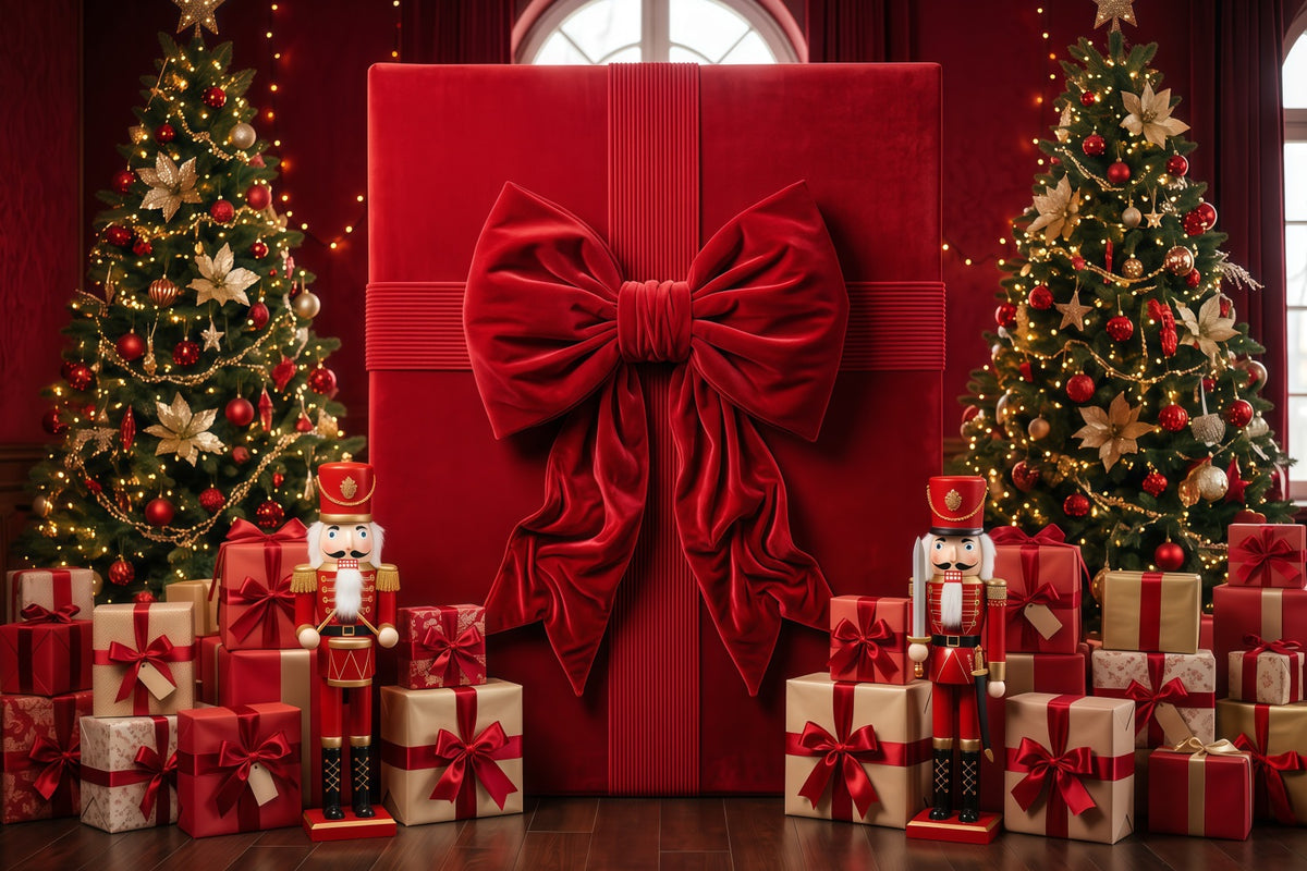 Christmas Bow Backdrop Oversized Red Gift Box Merry Christmas Photo Backdrop RR610-168