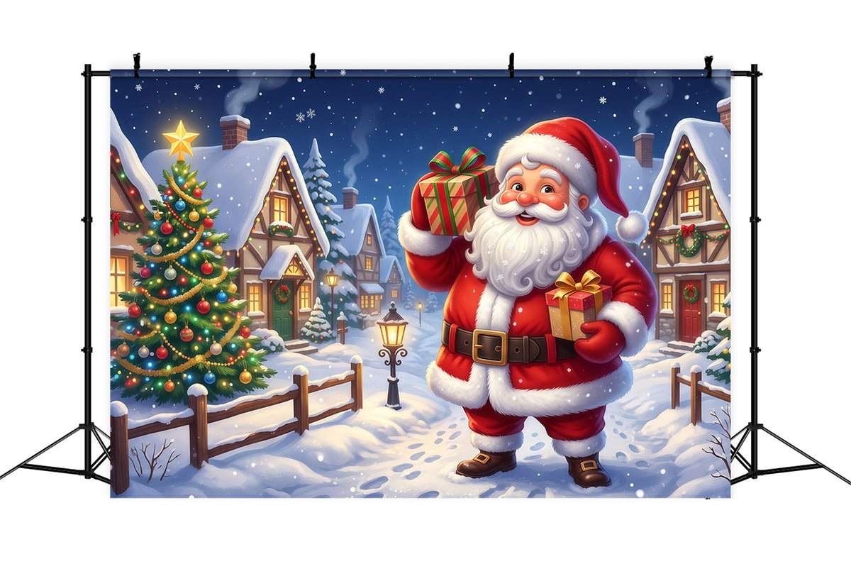 Professional Christmas Backdrops Santa Gift Village Walk Santa Picture Backdrop RR610-17