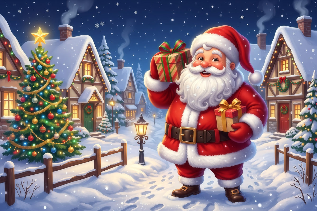 Professional Christmas Backdrops Santa Gift Village Walk Santa Picture Backdrop RR610-17