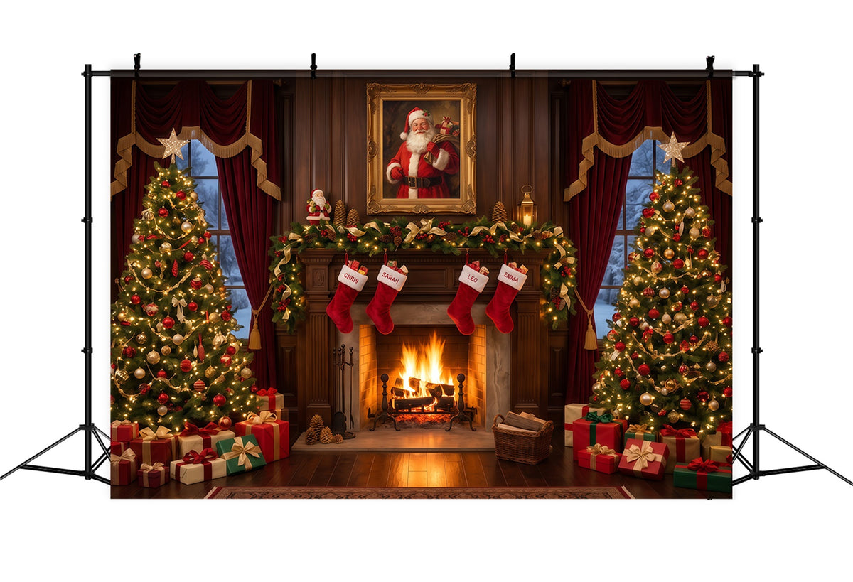 Santa Photo Backdrop Vintage Fireplace Stocking Display Christmas Backdrops for Sale RR610-170