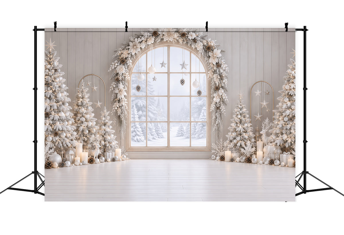 Christmas Window Backdrops Frosted White Floral Arch Christmas Backdrop Wall RR610-171