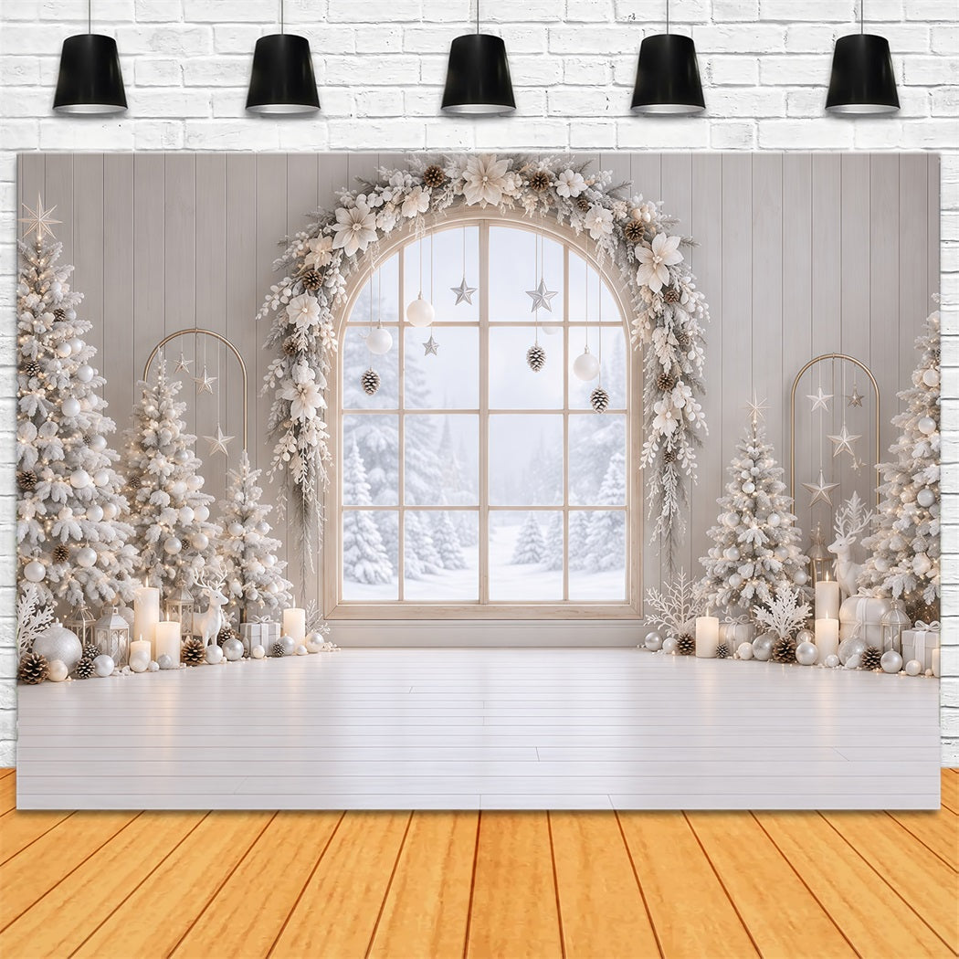 Christmas Window Backdrops Frosted White Floral Arch Christmas Backdrop Wall RR610-171