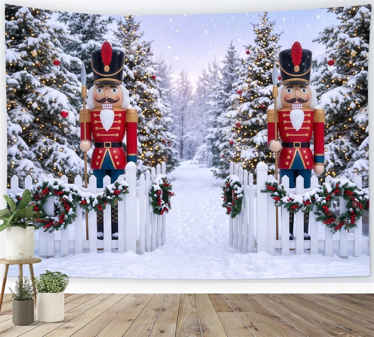 Christmas Backdrop Design Winter Snowy Forest Gate Nutcracker Backdrops RR610-2
