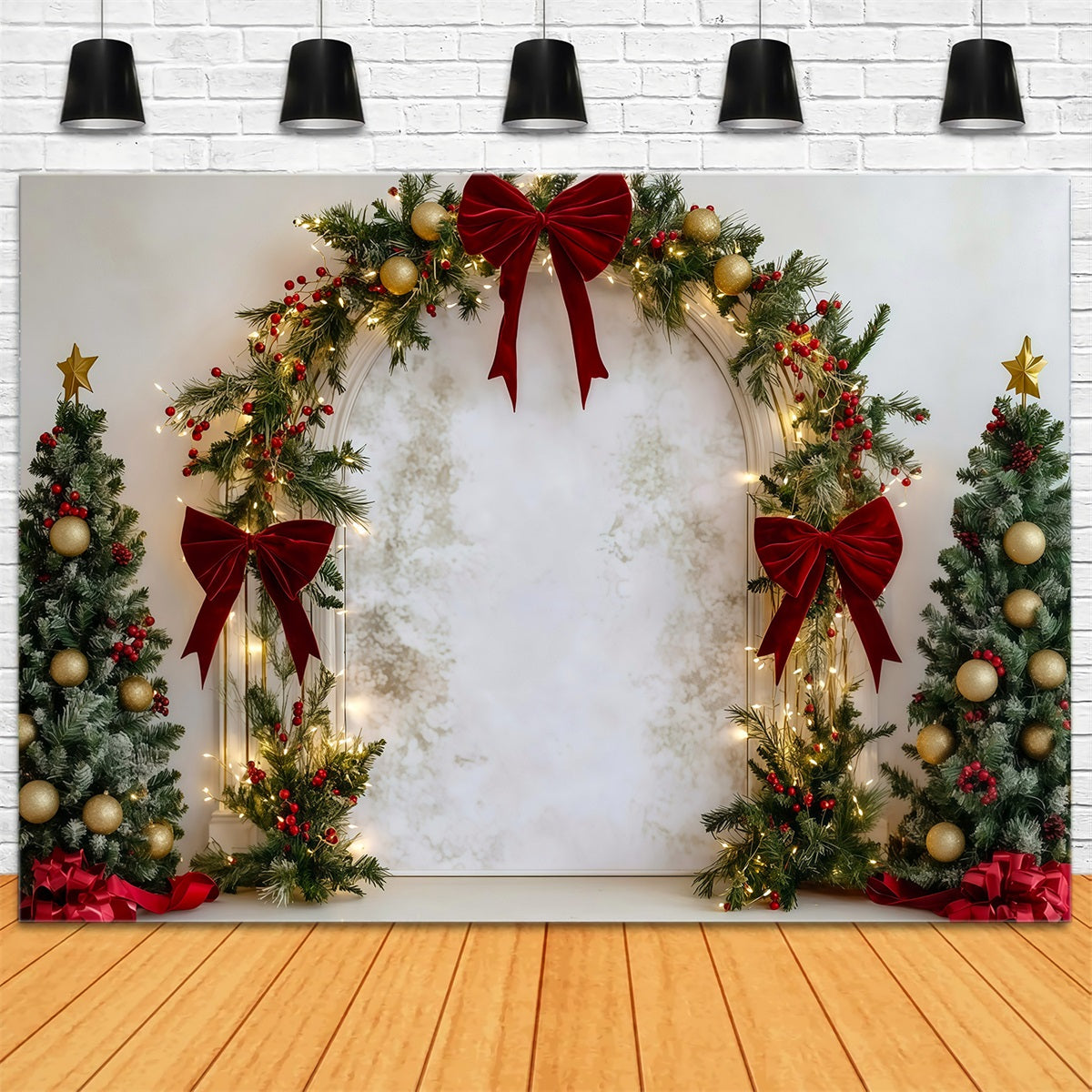8x10 Christmas Backdrop Red Bow Ornament Arch Christmas Back Drop RR610-20
