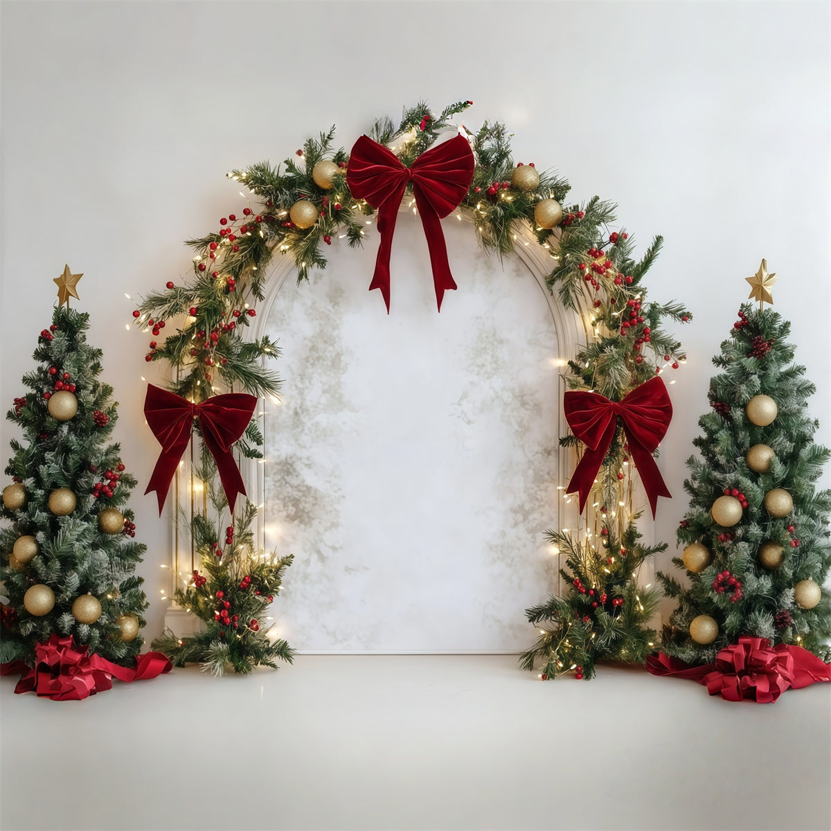 8x10 Christmas Backdrop Red Bow Ornament Arch Christmas Back Drop RR610-20