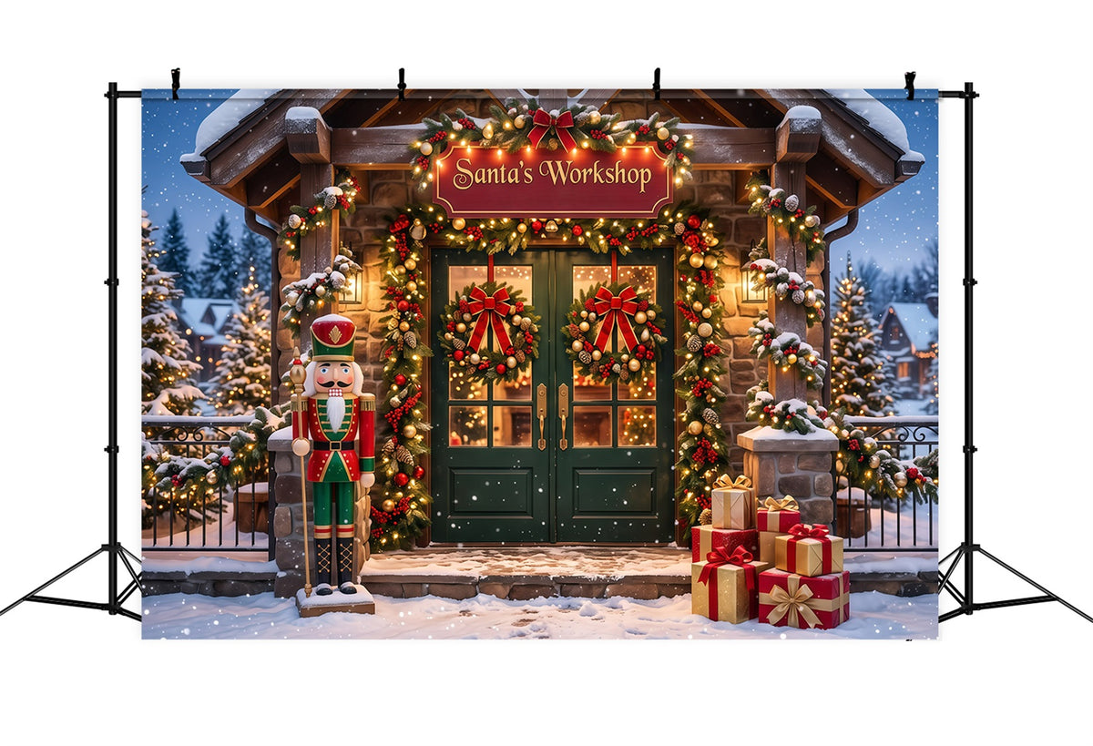 Santa's Workshop Backdrops Snowy Workshop Nutcracker Entrance Santa's Mailroom Backdrop RR610-21