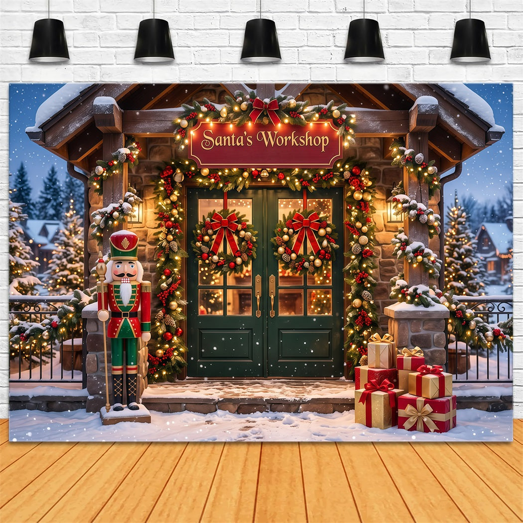 Santa's Workshop Backdrops Snowy Workshop Nutcracker Entrance Santa's Mailroom Backdrop RR610-21