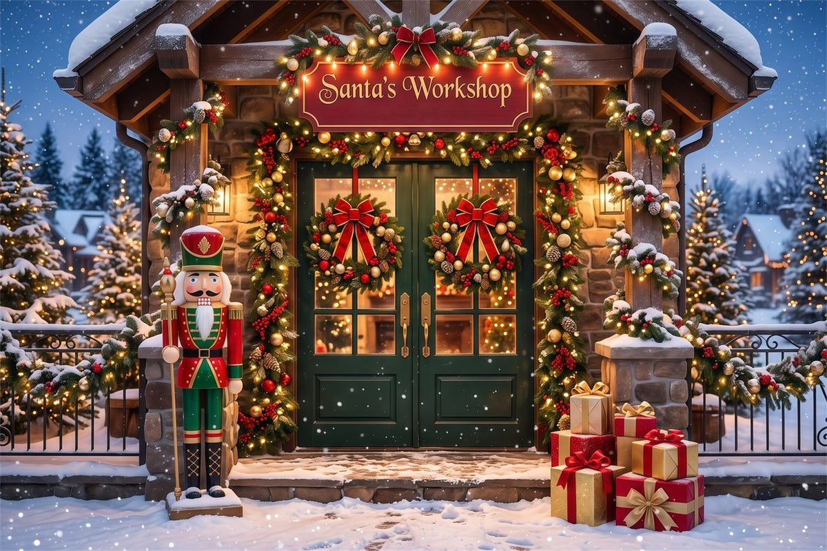 Santa's Workshop Backdrops Snowy Workshop Nutcracker Entrance Santa's Mailroom Backdrop RR610-21