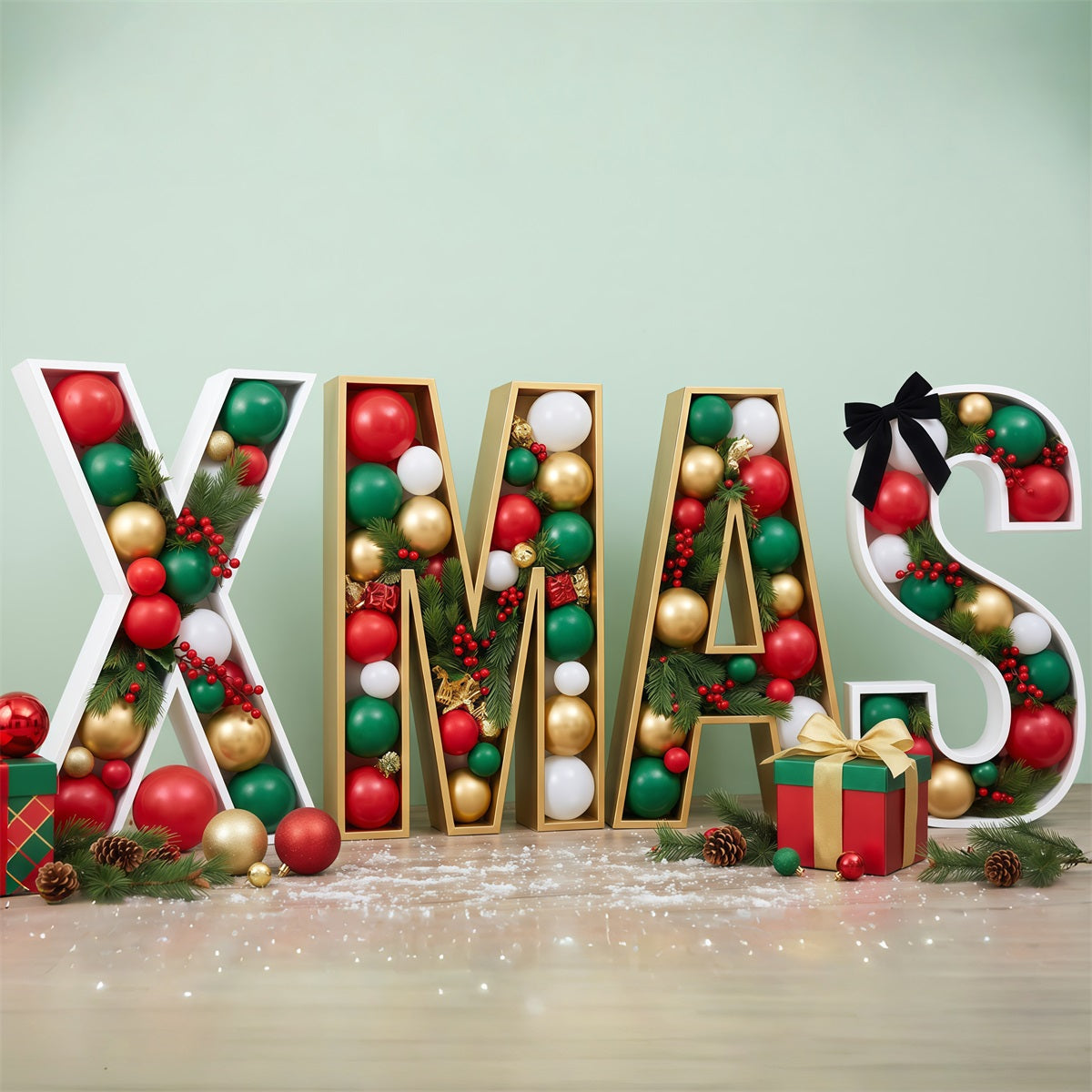 Vintage Christmas Photo Backdrop Ornament Letter Gift Display Xmas Photo Backdrops RR610-23