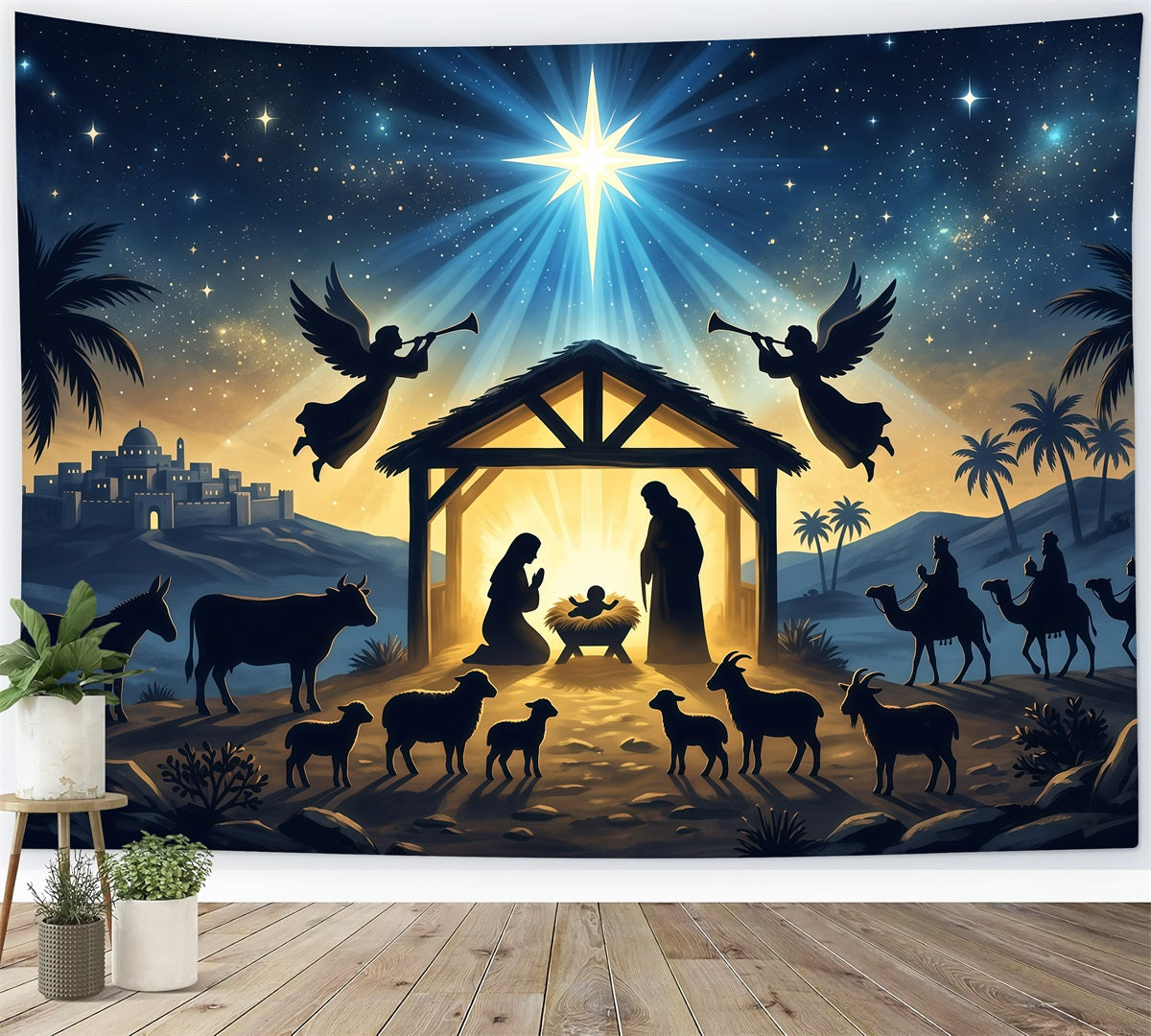 Christmas Backdrops For Church Radiant Nativity Star Gathering Nativity Stable Backdrop RR610-25