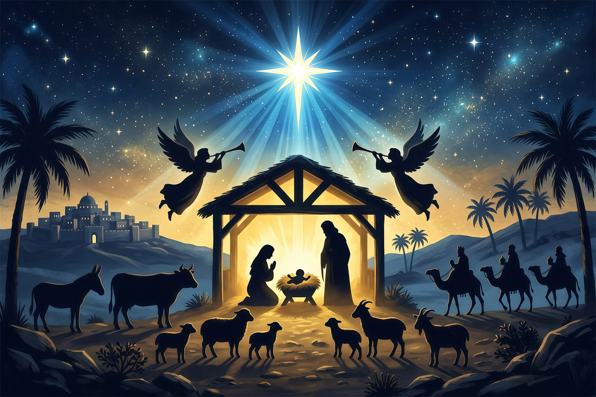 Christmas Backdrops For Church Radiant Nativity Star Gathering Nativity Stable Backdrop RR610-25