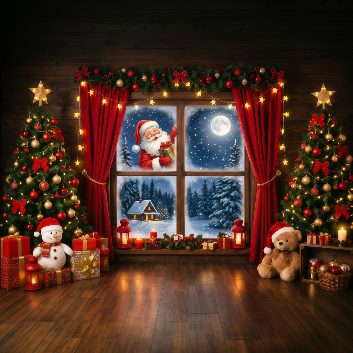 Christmas Backdrop For Santa Pictures Suprise Window Gift Outdoor Christmas Photo Backdrop RR610-33