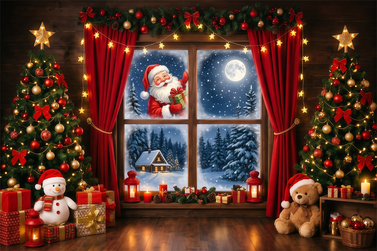 Christmas Backdrop For Santa Pictures Suprise Window Gift Outdoor Christmas Photo Backdrop RR610-33