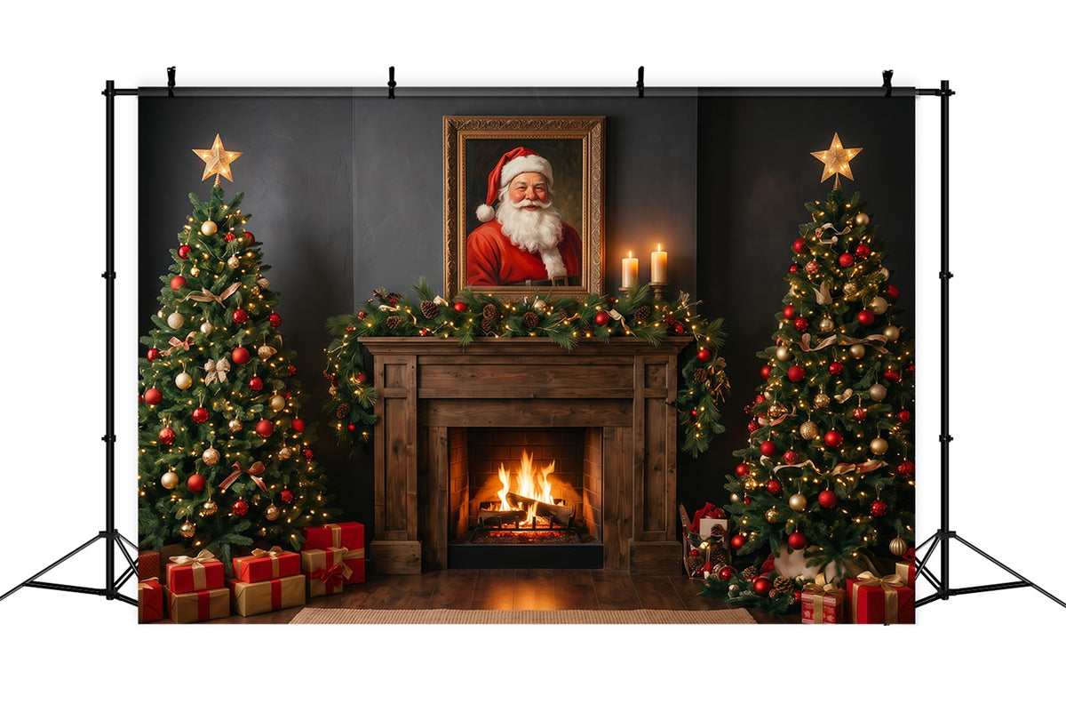 Photos With Santa Backdrop Dark Fireplace Display Santa Fireplace Backdrop RR610-34