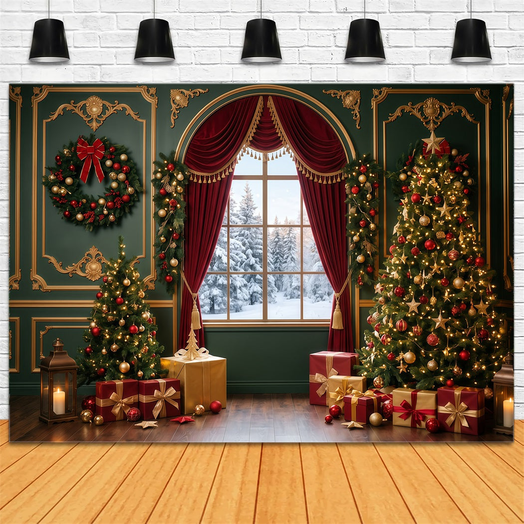 Christmas Backdrops Photography Emerald Velvet Window Display Large Christmas Backdrops RR610-4