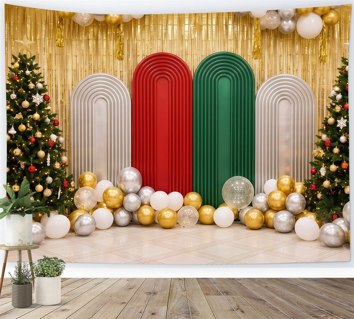 Christmas Vacation Backdrop Gold Balloon Arch Display Christmas Backdrop 10x10 RR610-41