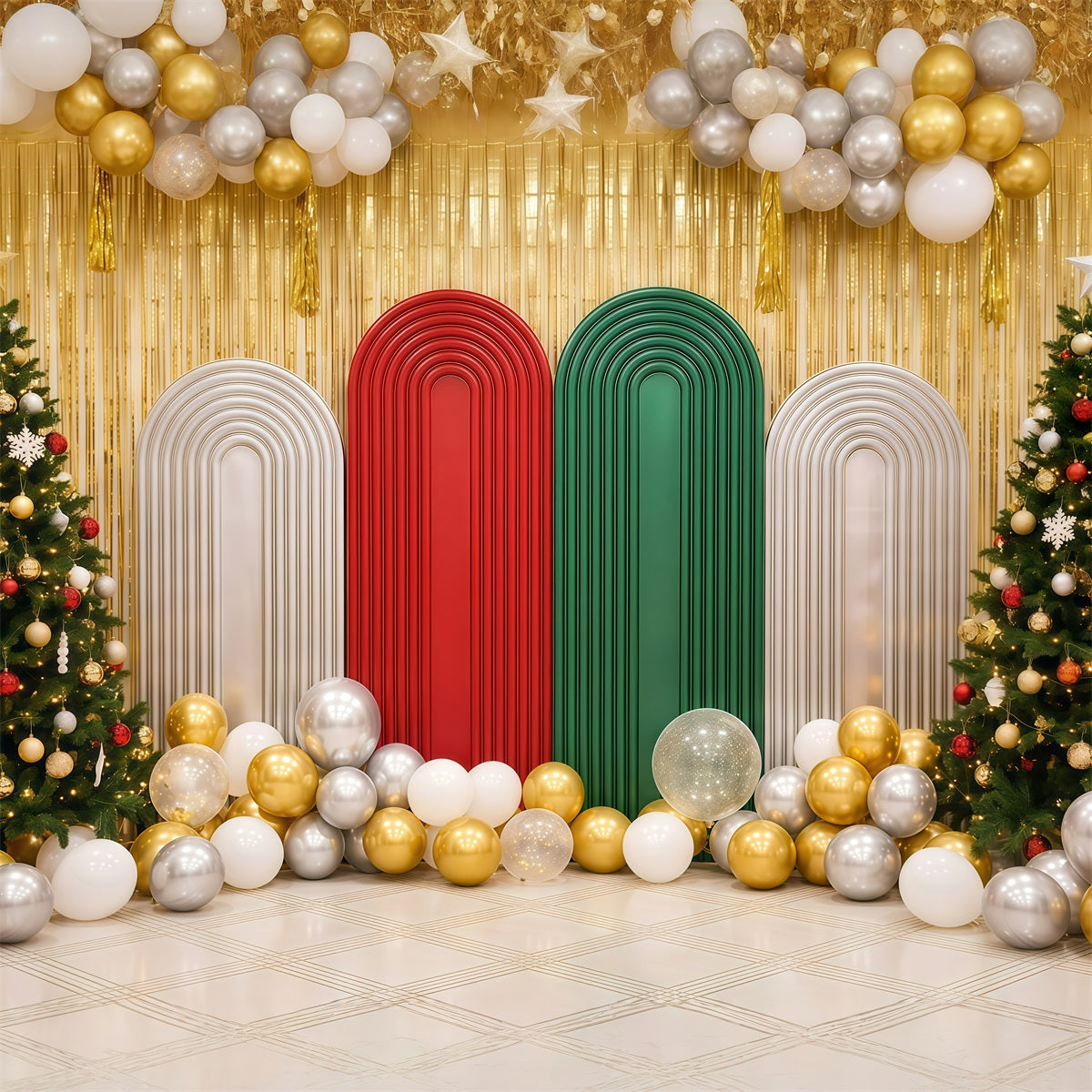 Christmas Vacation Backdrop Gold Balloon Arch Display Christmas Backdrop 10x10 RR610-41