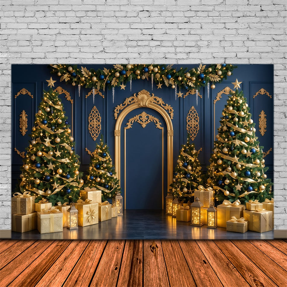 High Quality Christmas Backdrop Navy Gold Arch Display Christmas Holiday Backdrops RR610-43