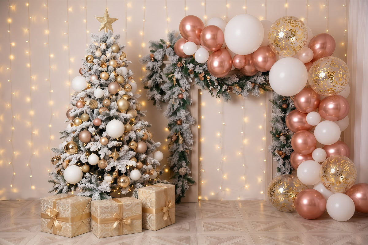Christmas Balloon Backdrop Rose Gold Balloon Display Retro Christmas Backdrop RR610-44