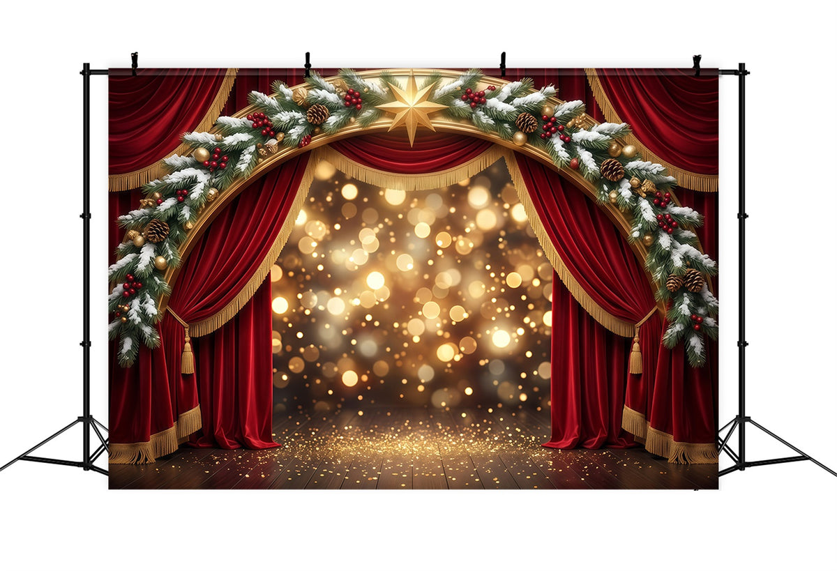 Backdrop Christmas Stage Design Red Velvet Golden Arch Backdrop For Christmas Party RR610-46