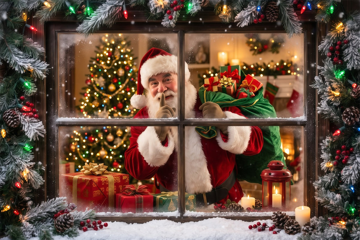 Backdrops For Santa Photos Snowy Window Gift Surprise Photography Santa Backdrop RR610-48
