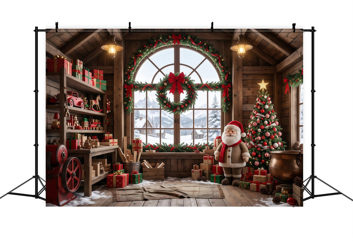 Santa's Workshop Photo Backdrop Rustic Wooden Toy Room Santa Claus Backdrop RR610-5