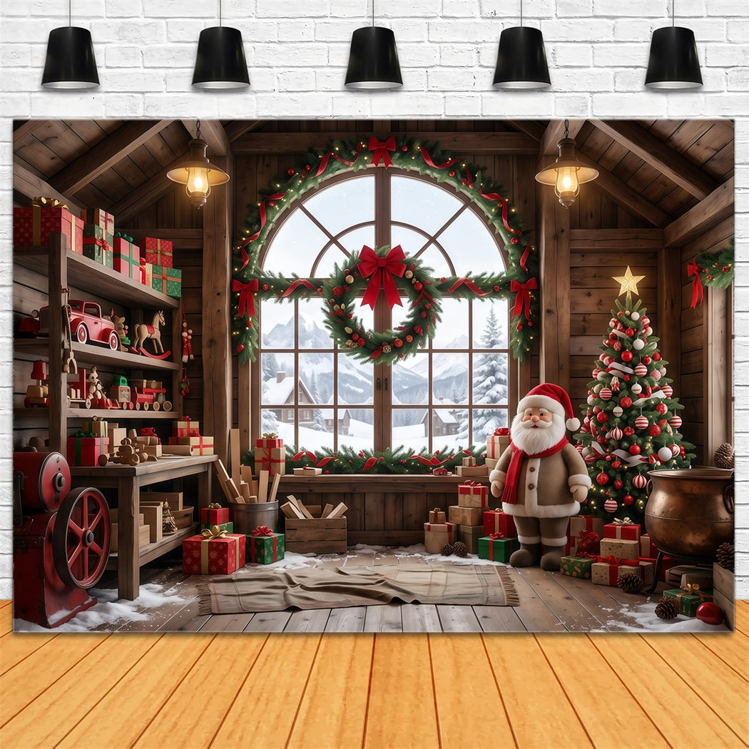 Santa's Workshop Photo Backdrop Rustic Wooden Toy Room Santa Claus Backdrop RR610-5