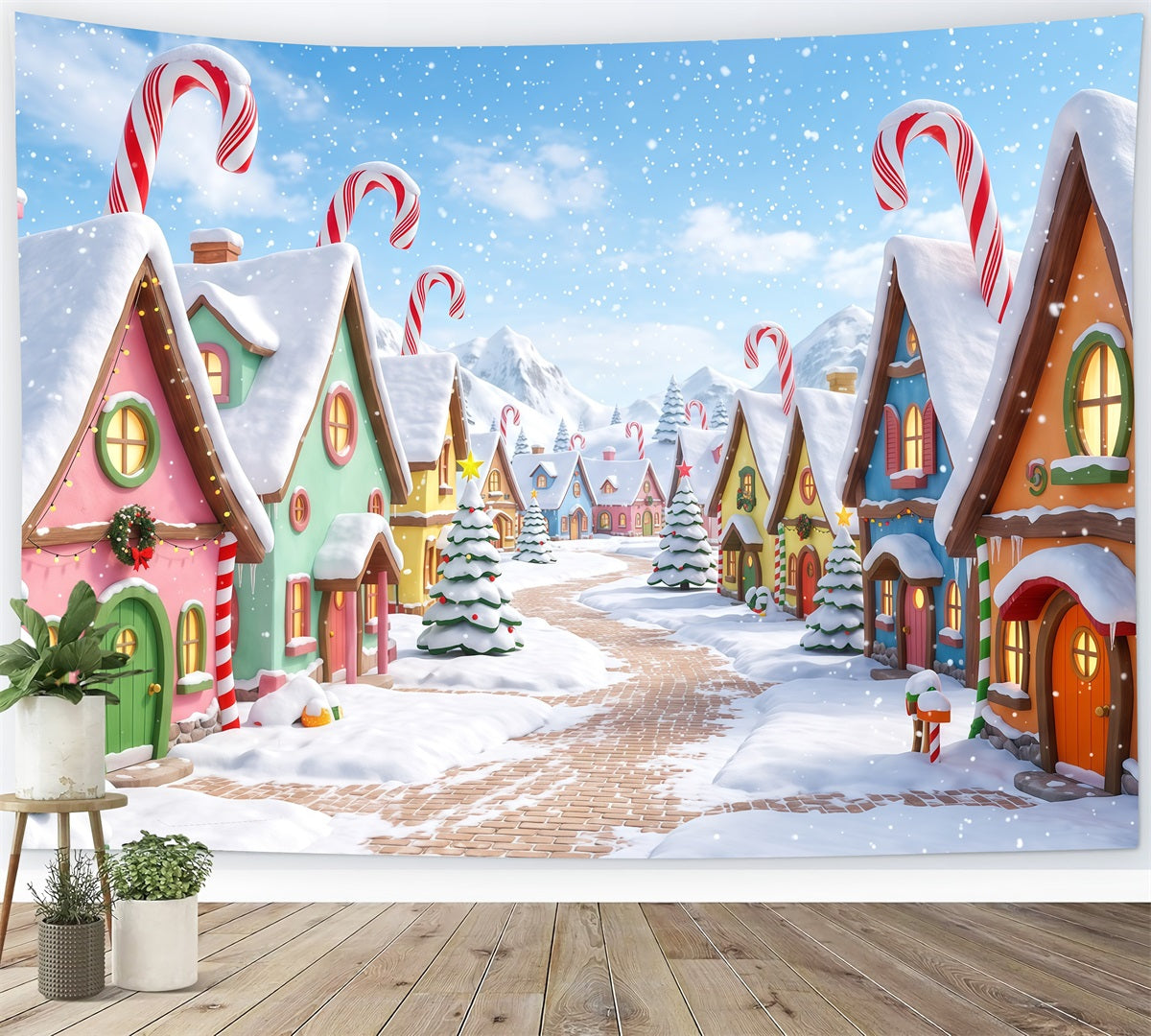 Christmas Village Backdrops Candy Cane Snowy Village Christmas Photo Backdrop RR610-51