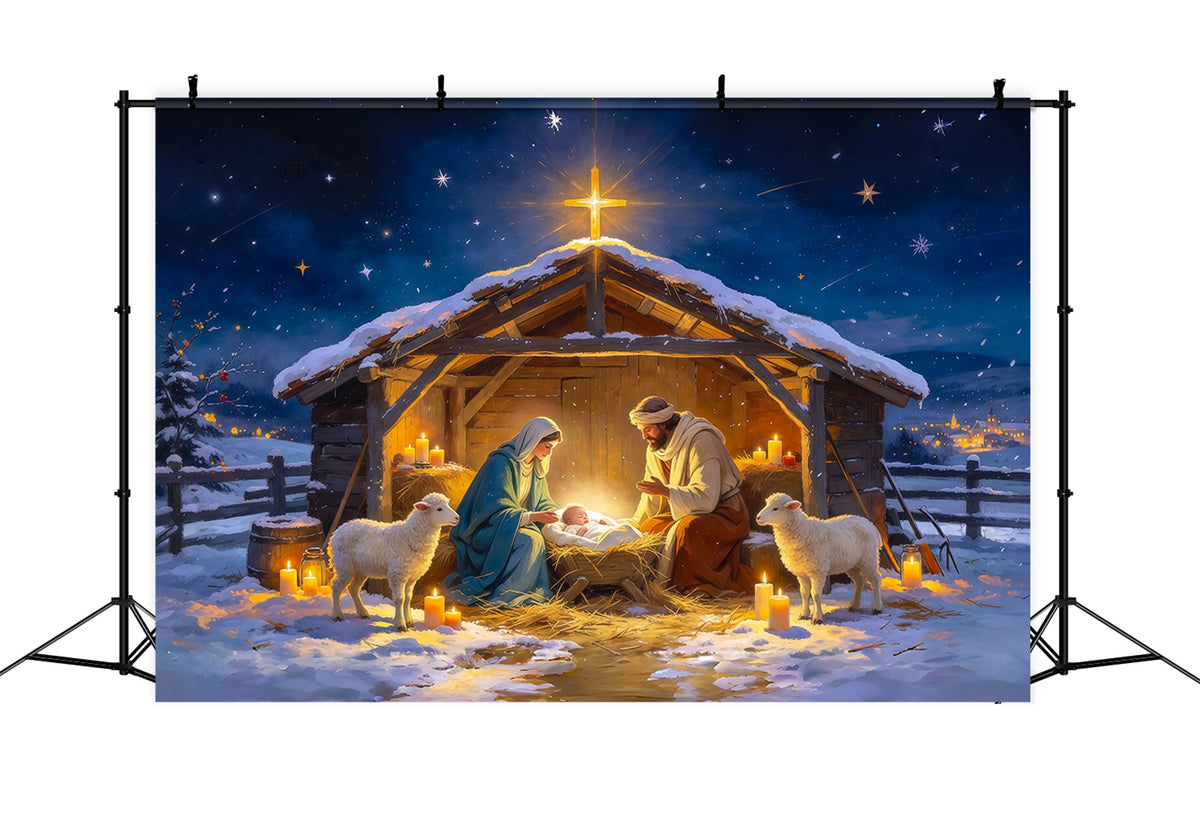 Nativity Scene Backdrop Starry Night Stable Gathering Christmas Photo Backdrops RR610-54