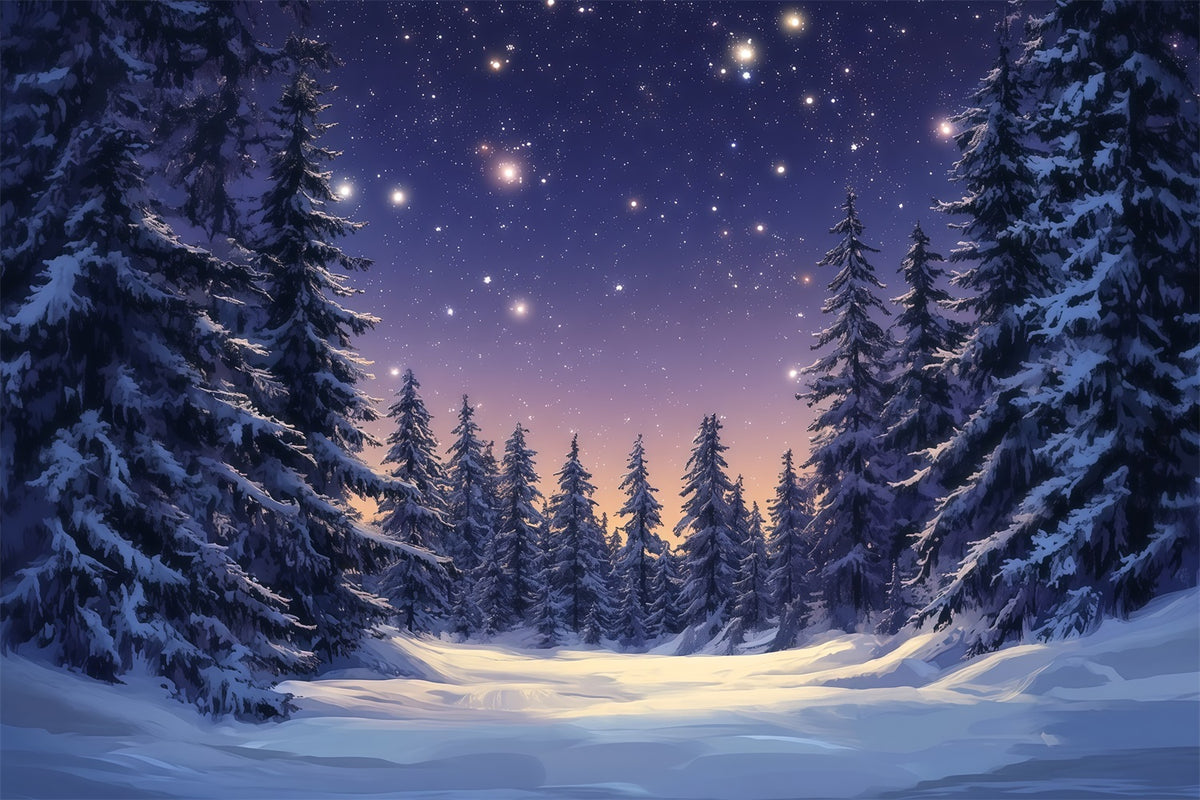 Christmas Tree Backdrops Starry Snowy Pine Forest Xmas Backdrop RR610-62