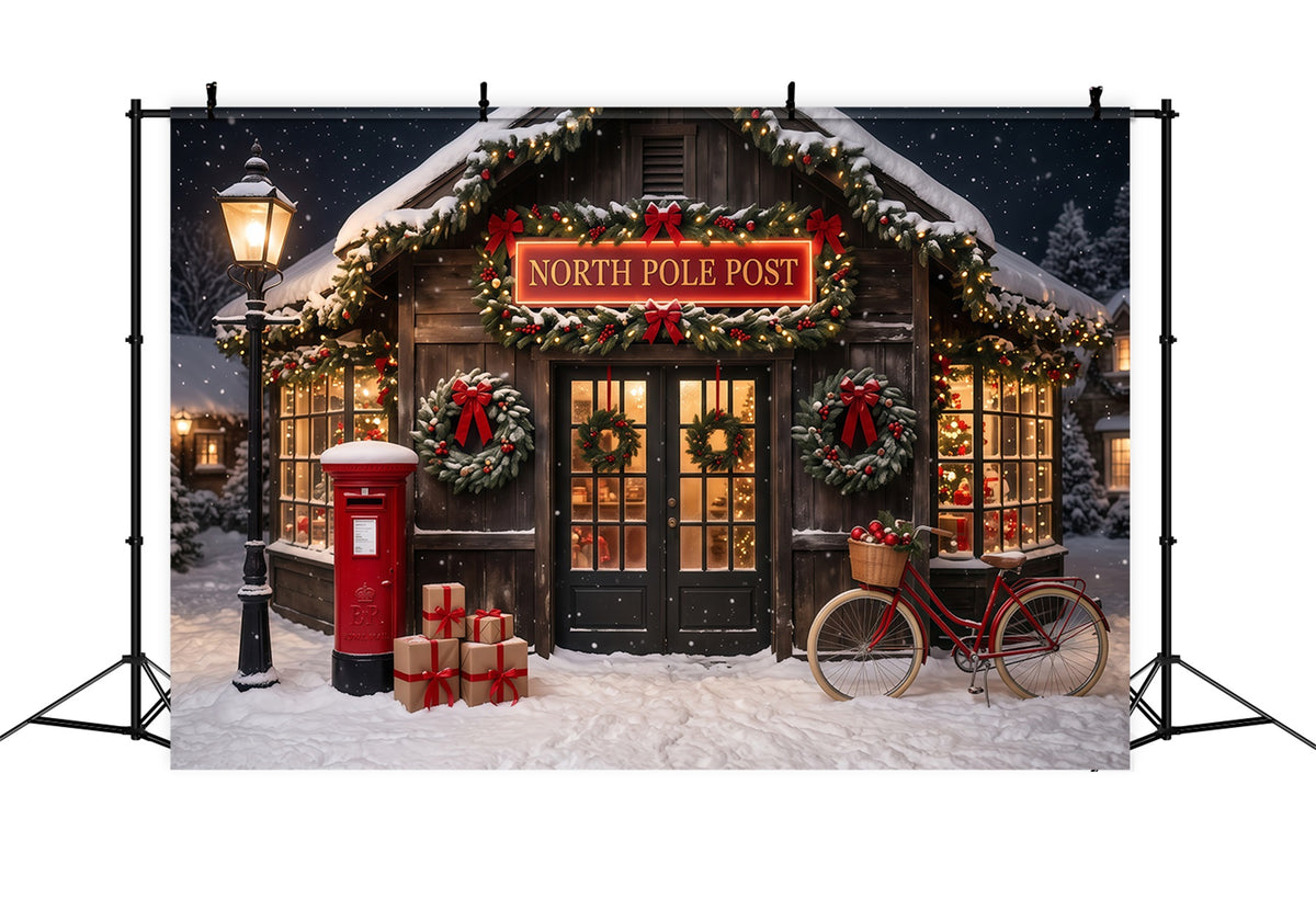 North Pole Photo Backdrop Snowy Post Office Christmas Photography Backdrops RR610-63