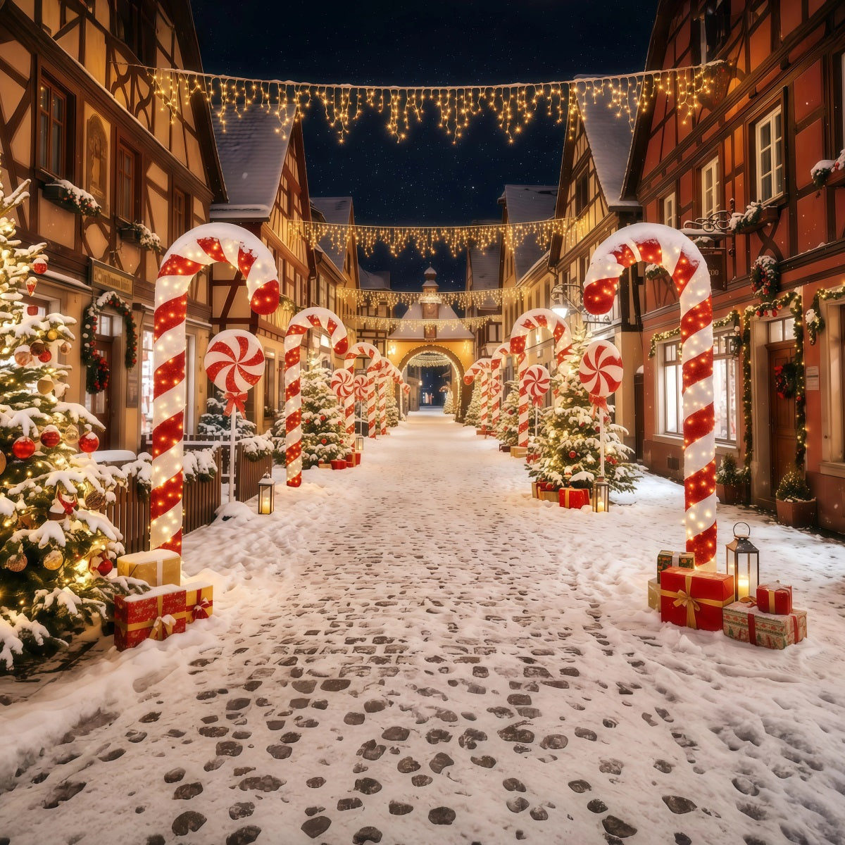 Christmas Village Backdrops Candy Cane Street Photography Christmas Backdrops RR610-64
