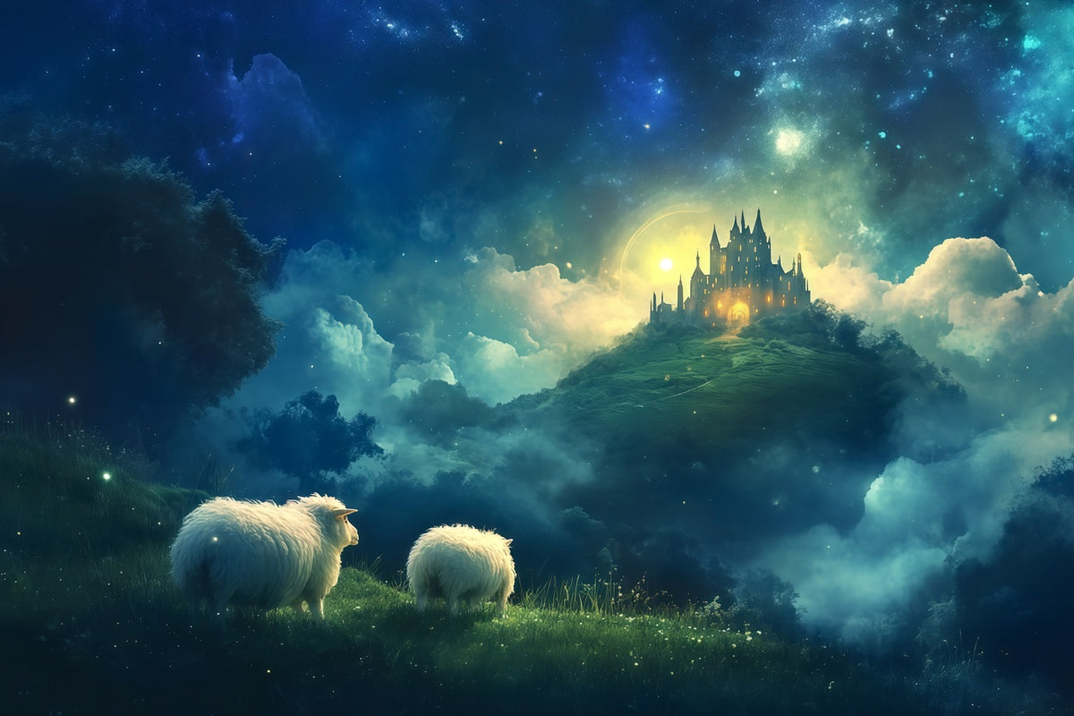 Nativity Scene Backdrop Enchanted Sky Castle Sheep Christmas Backdrop Photography RR610-65