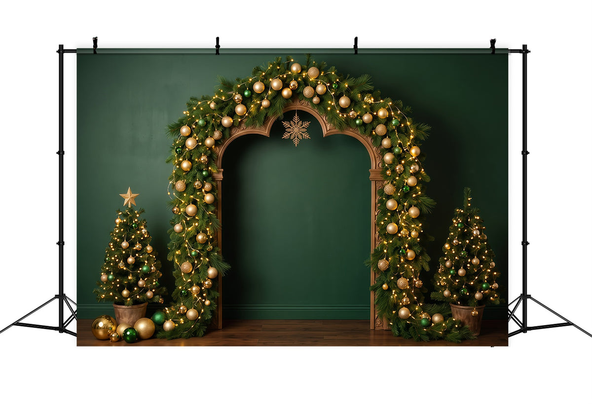 10x10 Christmas Backdrop Golden Evergreen Ornament Arch Christmas Wall Backdrop RR610-7