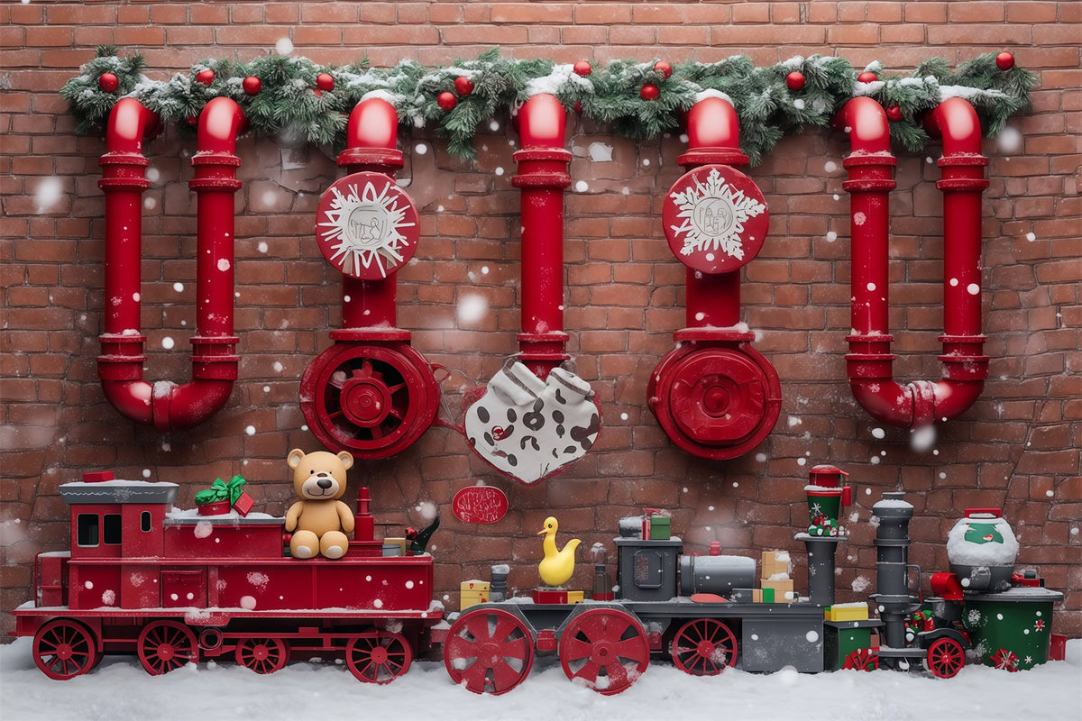 Christmas Backdrop Red Toy Train Display Christmas Backdrops Photography RR610-72