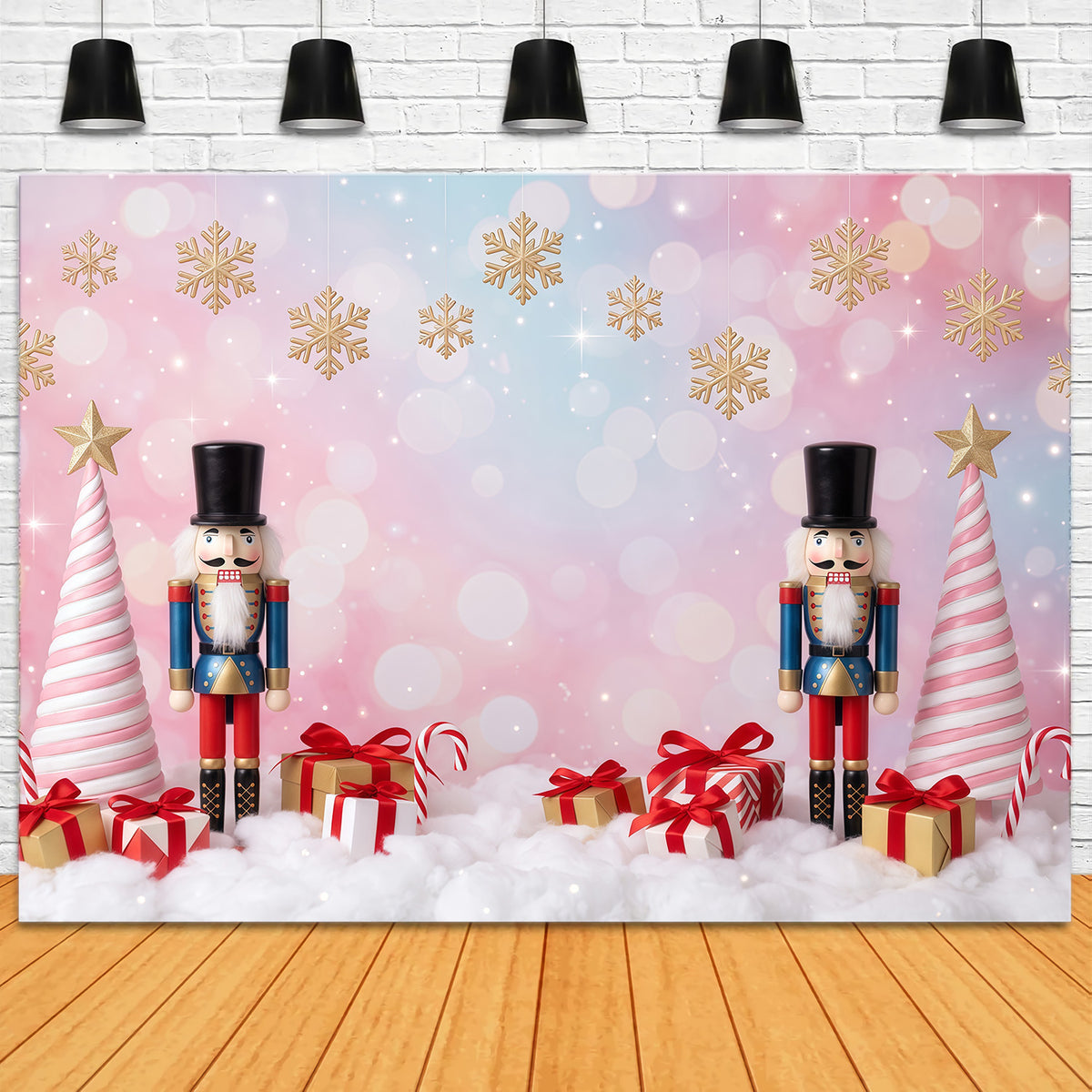 Christmas Backdrop Snowflake Pink Tree Bokeh Nutcracker Photo Backdrop RR610-76