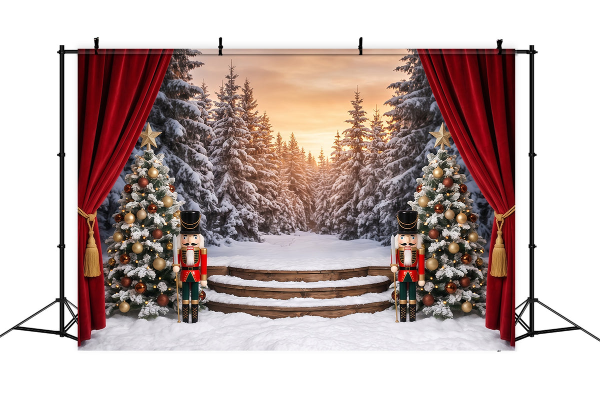 Christmas Theme Backdrop Snowy Forest Stage Curtain Nutcracker Backdrops RR610-79