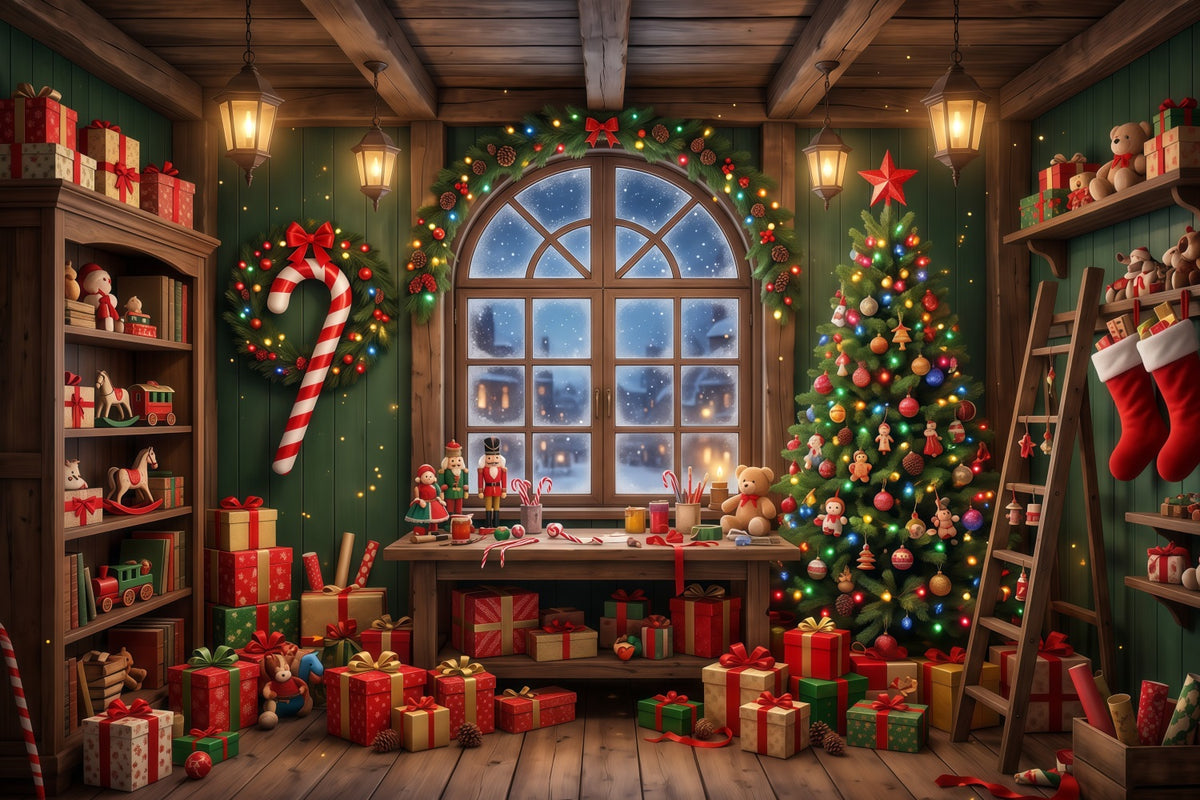 Santa Backdrop Festive Toy Workshop Window Christmas Backdrop RR610-82