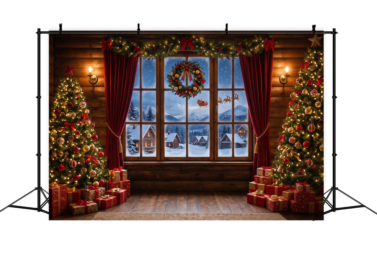 Santa Backdrop Snowy Village Window Display Christmas Backdrops RR610-83