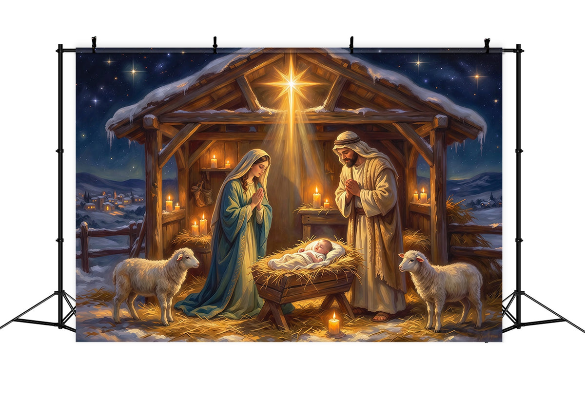 Nativity Scene Backdrop Starry Sky Manger Shelter Christmas Photo Backdrops RR610-84