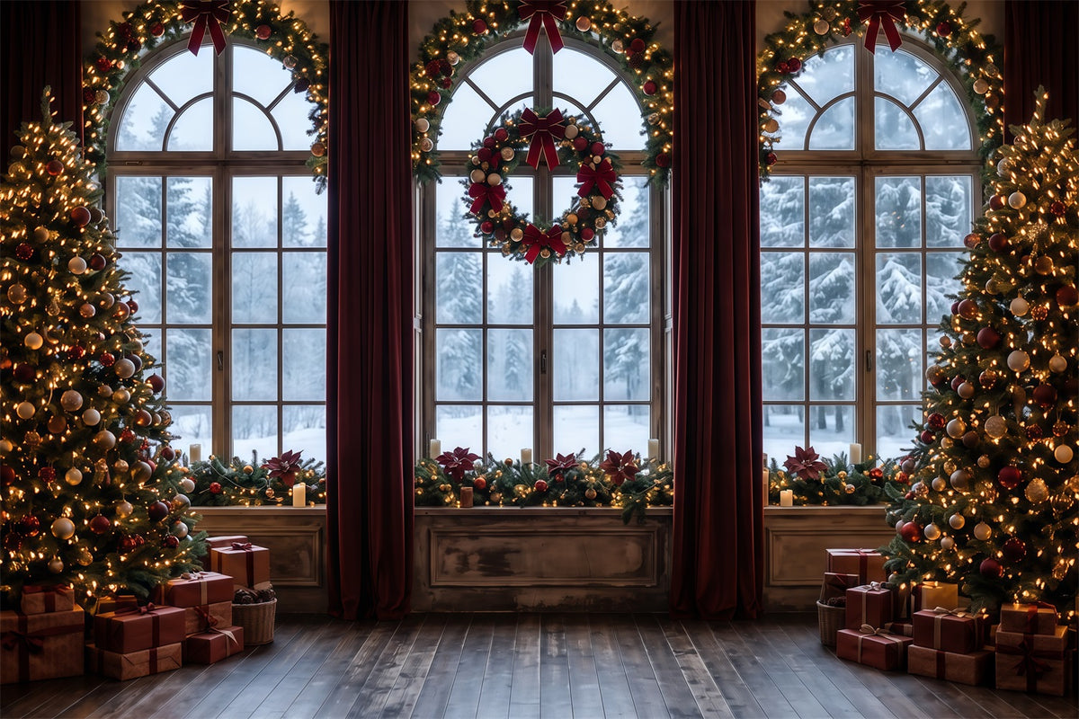 Christmas Backdrops Frosted Window Wreath Display Christmas Backdrop for Photos RR610-85
