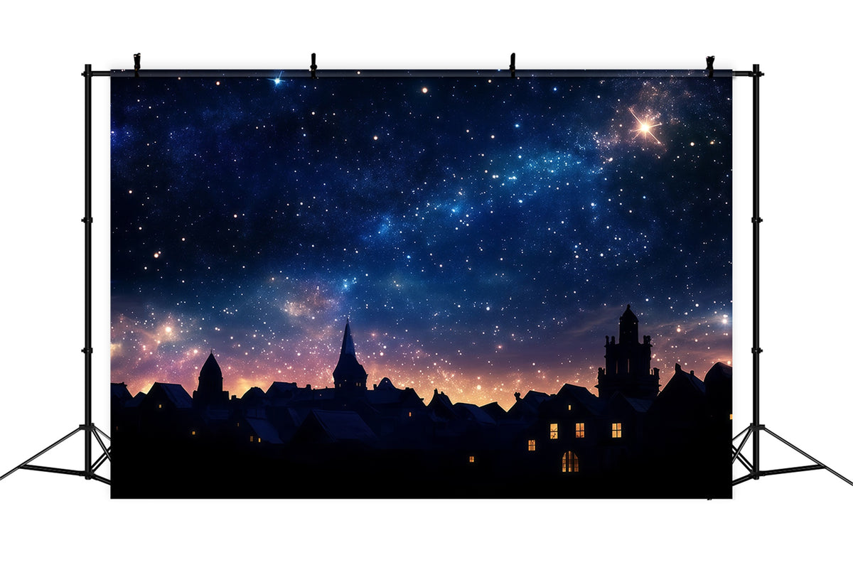 Nativity Scene Backdrop Starlit Village Silhouette Sky Christmas Photo Backdrop Ideas RR610-88