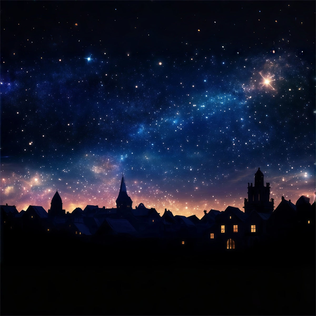 Nativity Scene Backdrop Starlit Village Silhouette Sky Christmas Photo Backdrop Ideas RR610-88